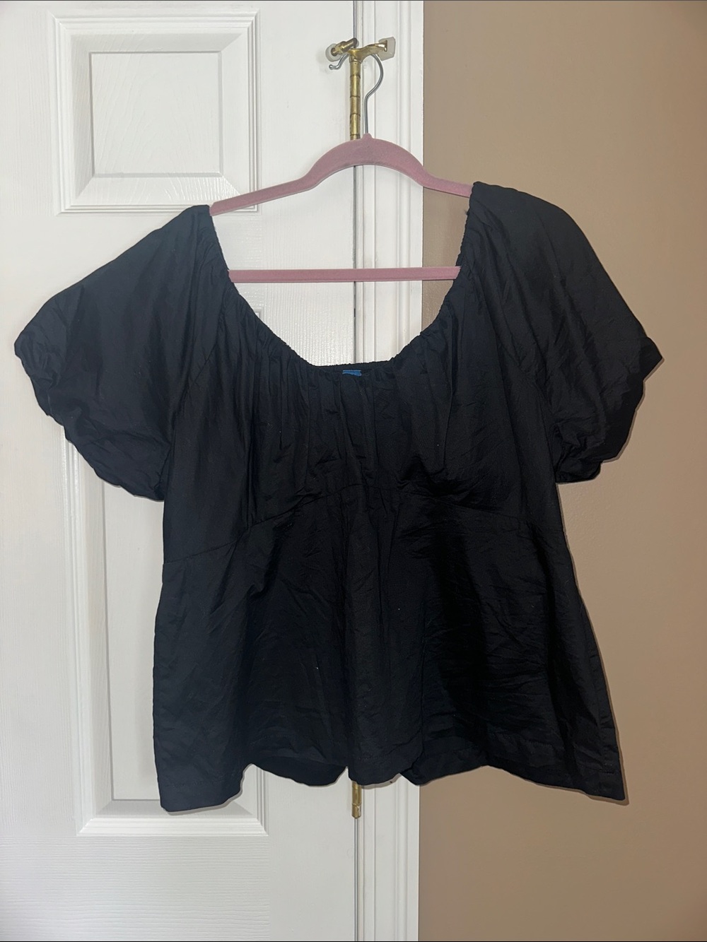 Black Puff Sleeve Women’s Top - Classic Peasant Blouse